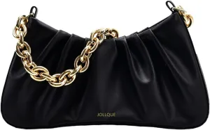JOLLQUE Shoulder Bag for Women,Small Leather Dumpling Bags Handbag Purse,Gold Chain Evening Clutch Purses