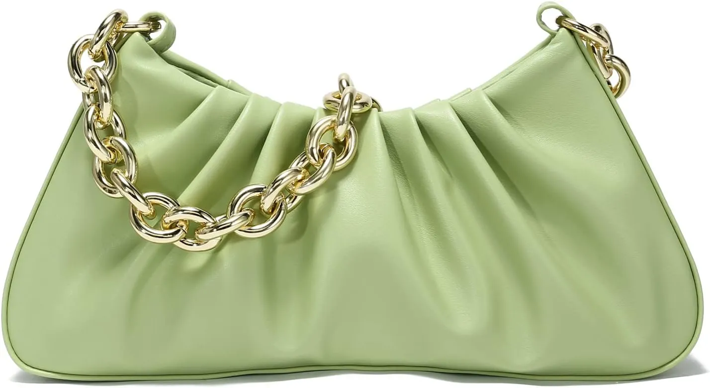 JOLLQUE Shoulder Bag for Women,Small Leather Dumpling Bags Handbag Purse,Gold Chain Evening Clutch Purses