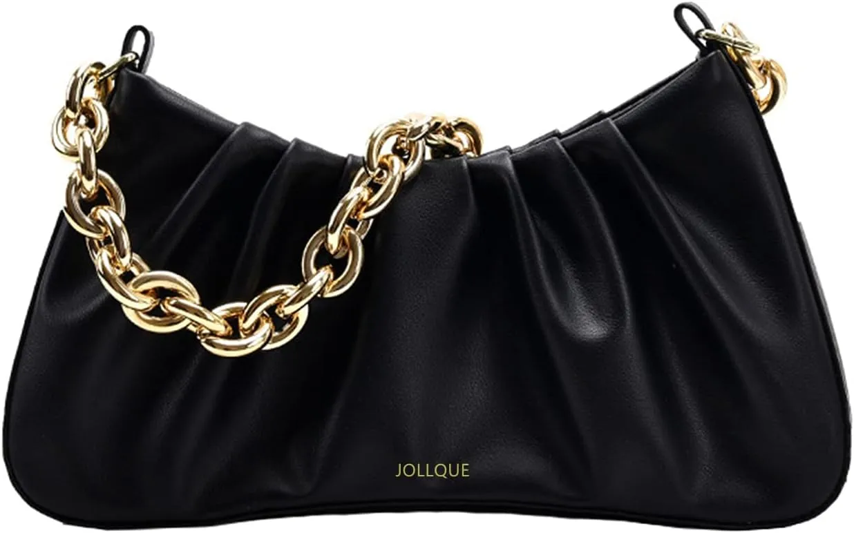 JOLLQUE Shoulder Bag for Women,Small Leather Dumpling Bags Handbag Purse,Gold Chain Evening Clutch Purses