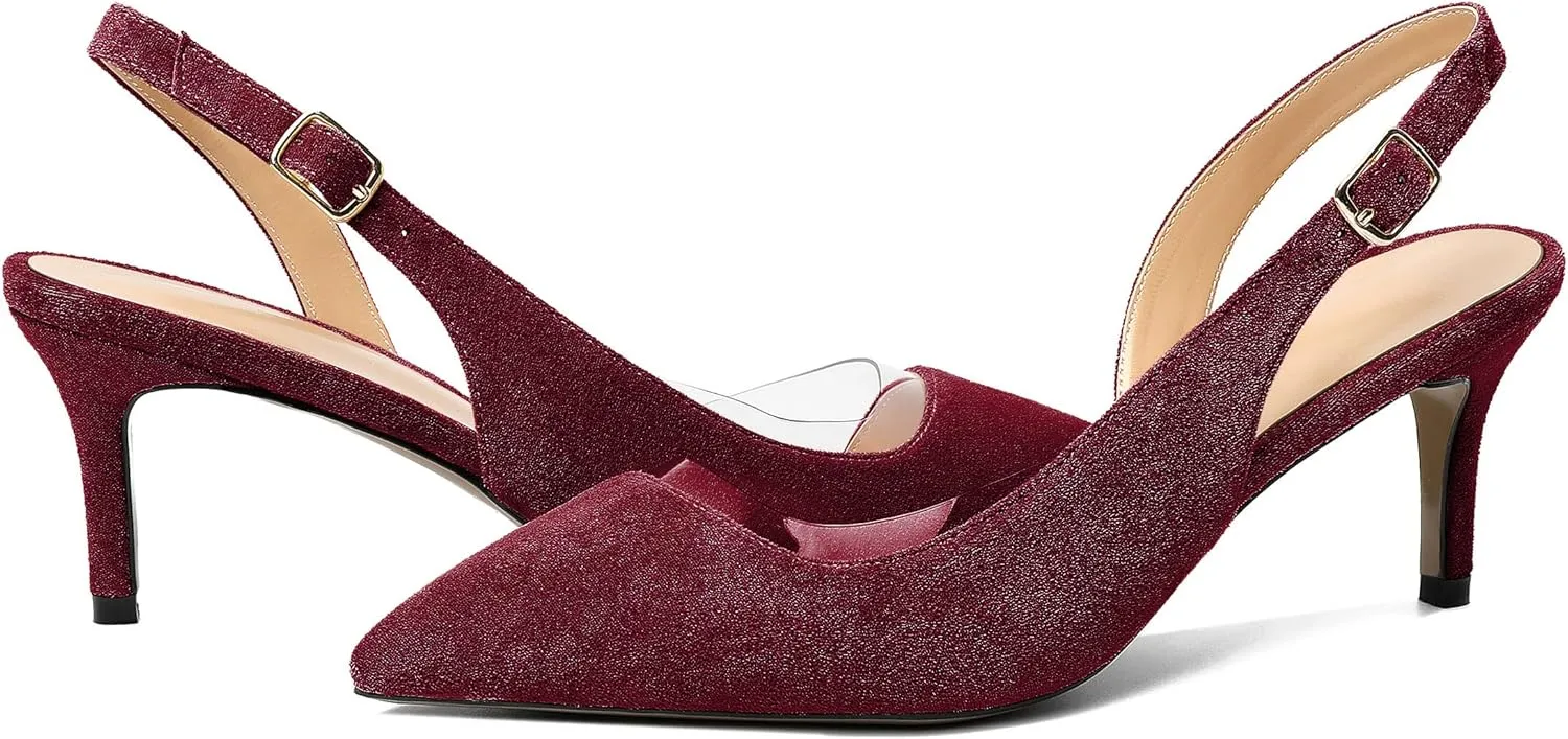 Joseywade Slingback Heels for Women Kitten Low Heel Pointed Toe Slingback Pumps Fashion Dress Shoes for Party Casual Office