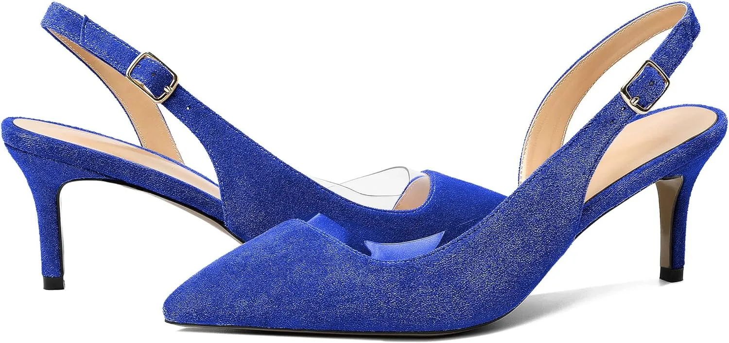 Joseywade Slingback Heels for Women Kitten Low Heel Pointed Toe Slingback Pumps Fashion Dress Shoes for Party Casual Office