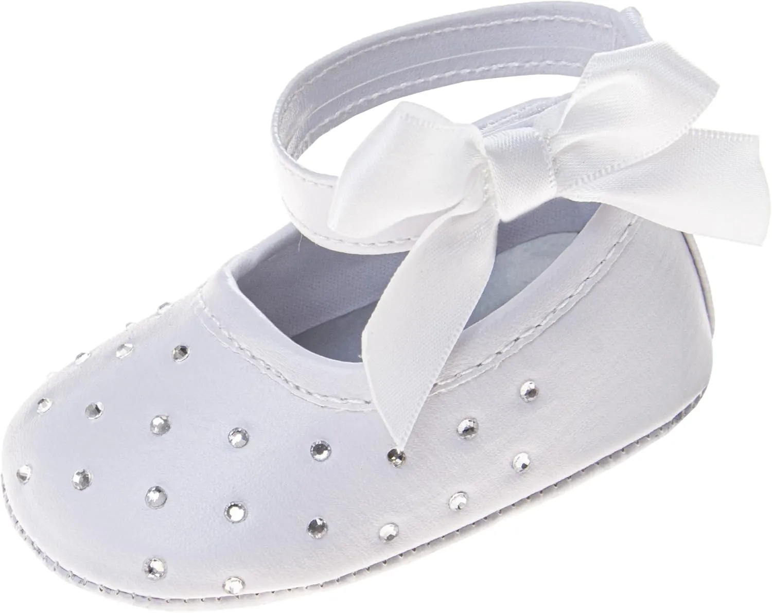 Josmo Baby Girls Sparkling Satin Mary Jane Sandals with Bow and Rhinestones Soft Sole Crib Shoes (Size 2-4 Infant)