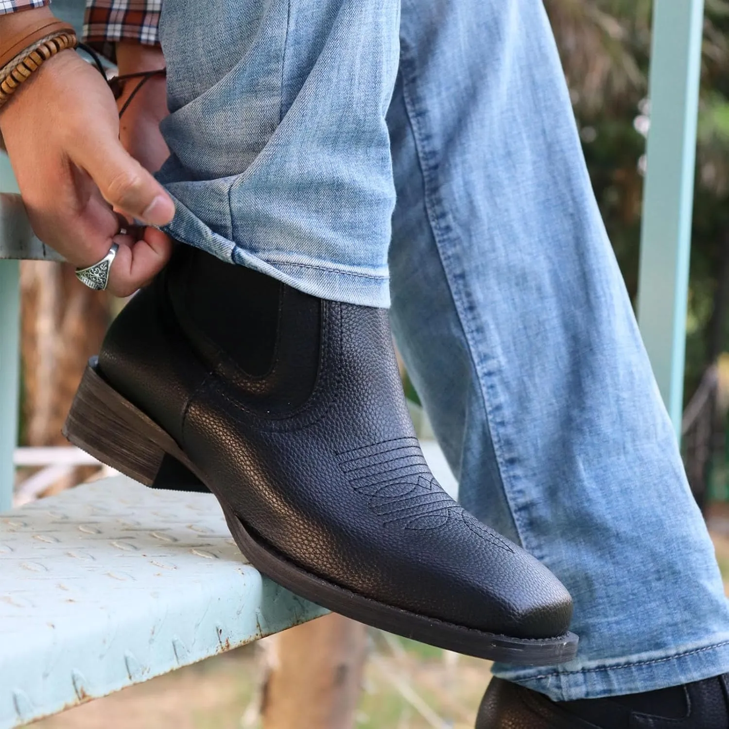 J's.o.l.e Cowboy Boots for Men Western Square Toe Ankle Chelsea Boots