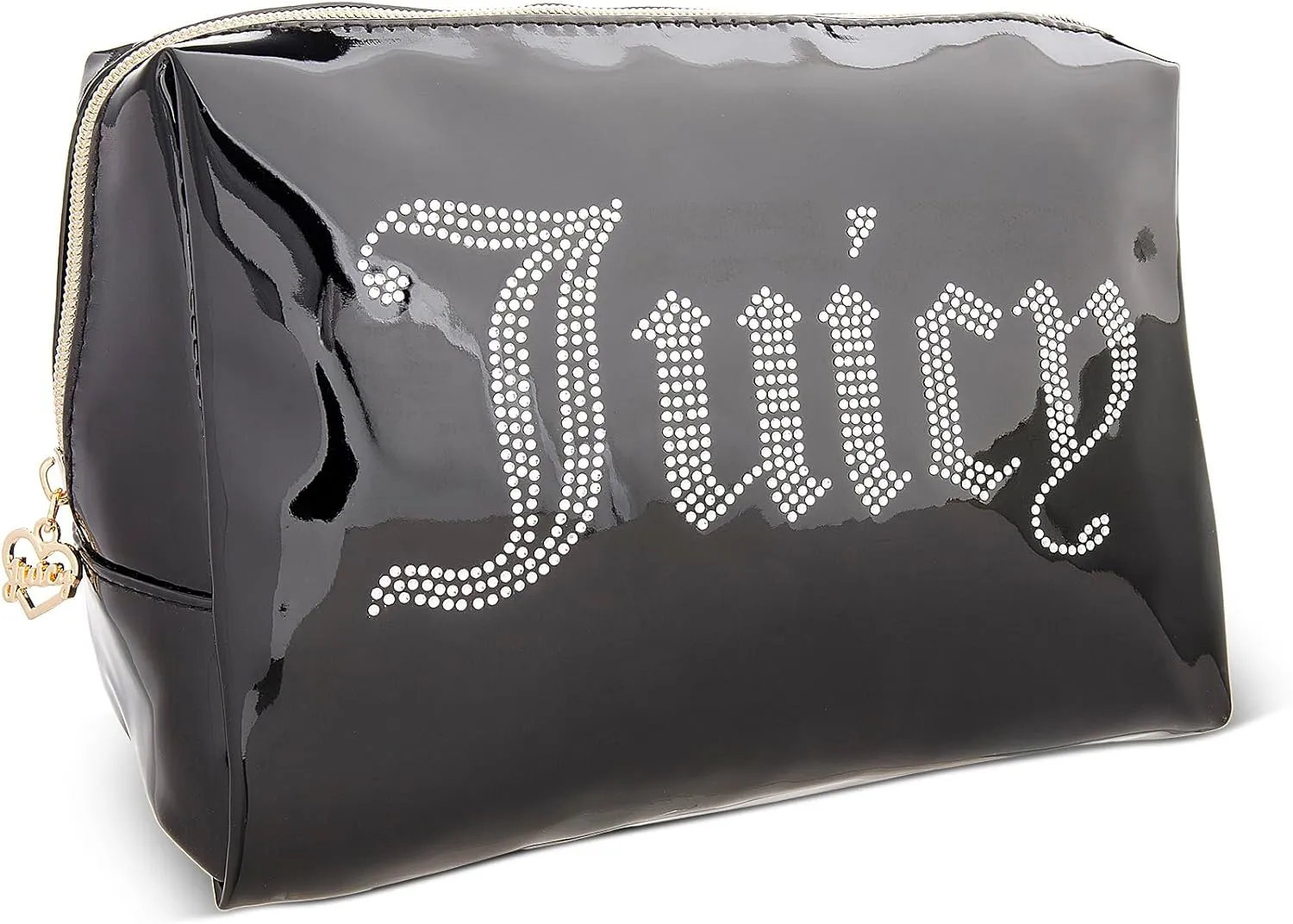 Juicy Couture Women's Cosmetics Bag - Travel Makeup and Toiletries Clutch Wedge Pouch, Black with Rhinestones