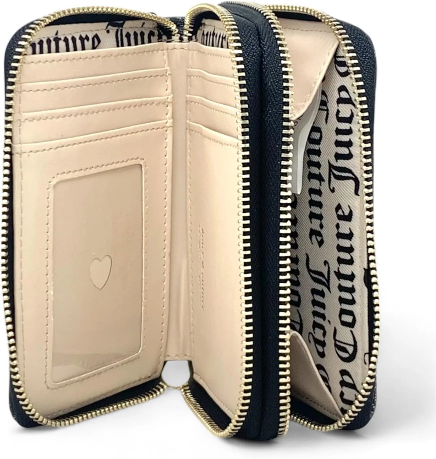 Juicy Couture Women's Medium Double Zip-Around Wallet (Fashion Statement Black Beige)