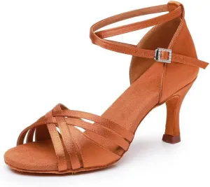 JUODVMP Women's Dance Shoes Satin Braided Ballroom Dancing Heels Professional Dancing Practice Shoes