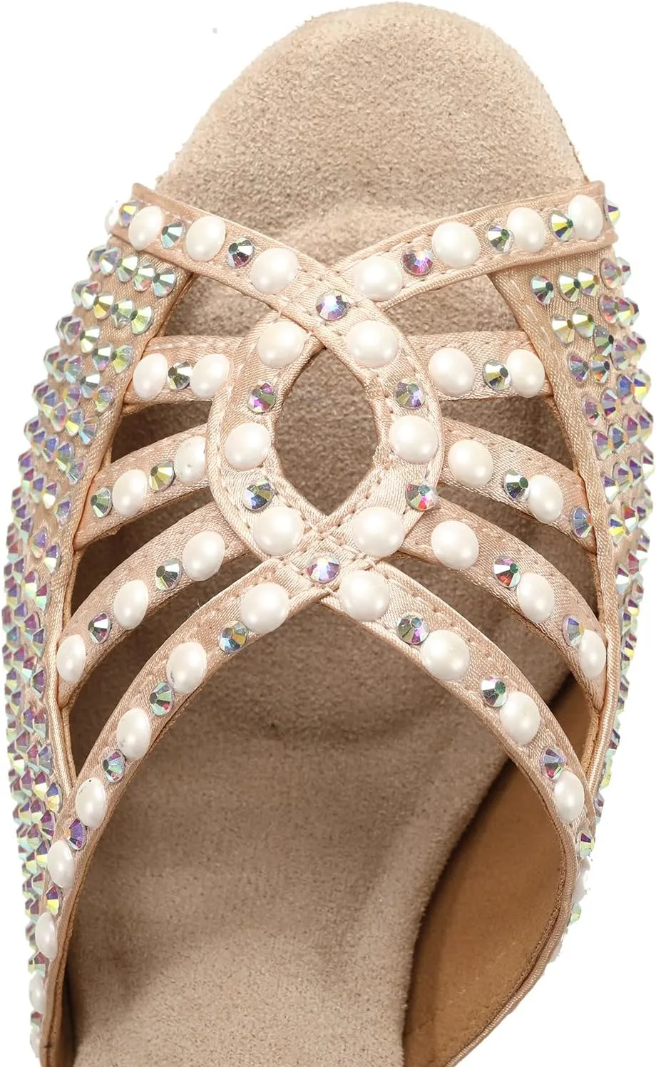 JUODVMP Women's Latin Dance Shoes Rhinestones Satin Ballroom Dancing Shoes Salsa Professional Dance Shoes