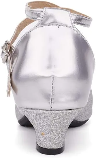 JUODVMP Women's Satin Decorated with Glitter Straps Peep Toe Cross Ankle Strap Latin Salsa Ballroom Practicing Shoes Model DY08