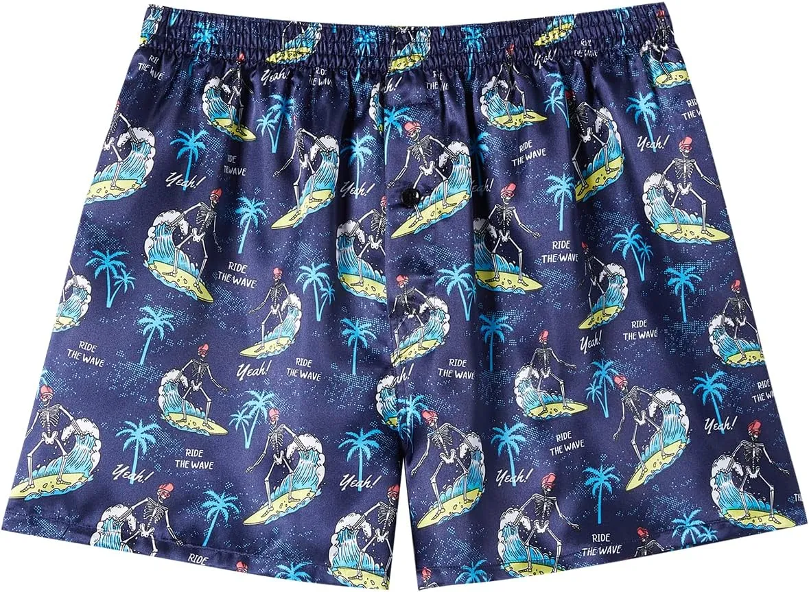 JupiterSecret Mens Satin Boxer Shorts Pack, Silk Feeling Sleep Shorts Underwear with Button Fly, Silky Pajama Bottoms for Men