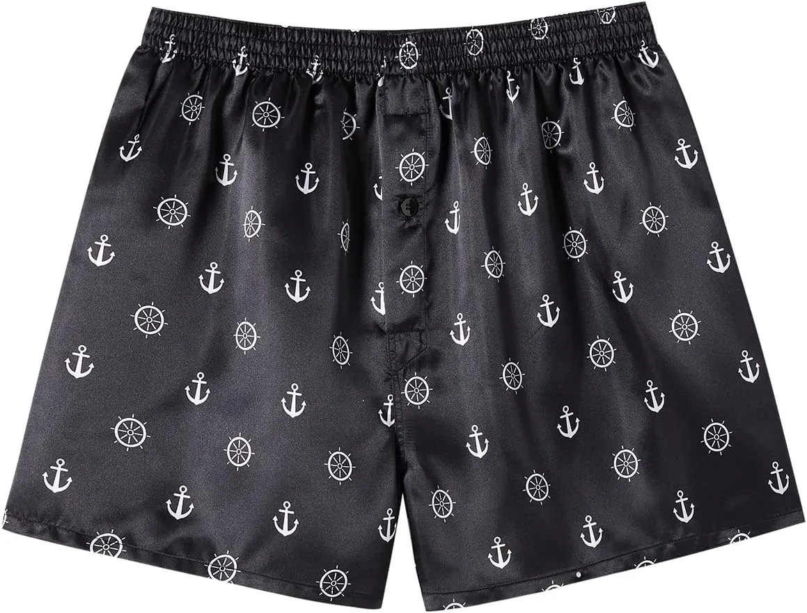 JupiterSecret Mens Satin Boxer Shorts Pack, Silk Feeling Sleep Shorts Underwear with Button Fly, Silky Pajama Bottoms for Men