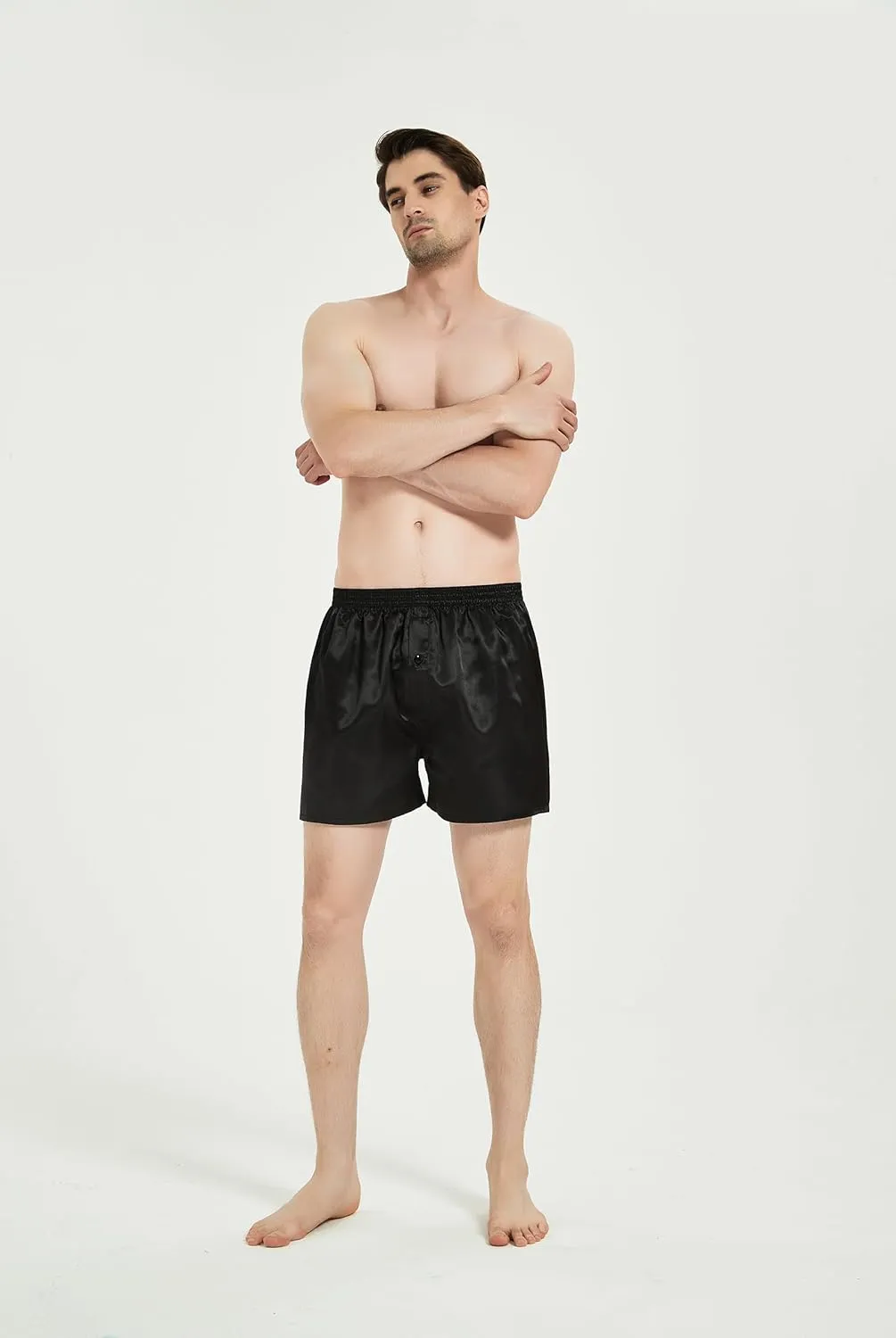 JupiterSecret Mens Satin Boxer Shorts Pack, Silk Feeling Sleep Shorts Underwear with Button Fly, Silky Pajama Bottoms for Men