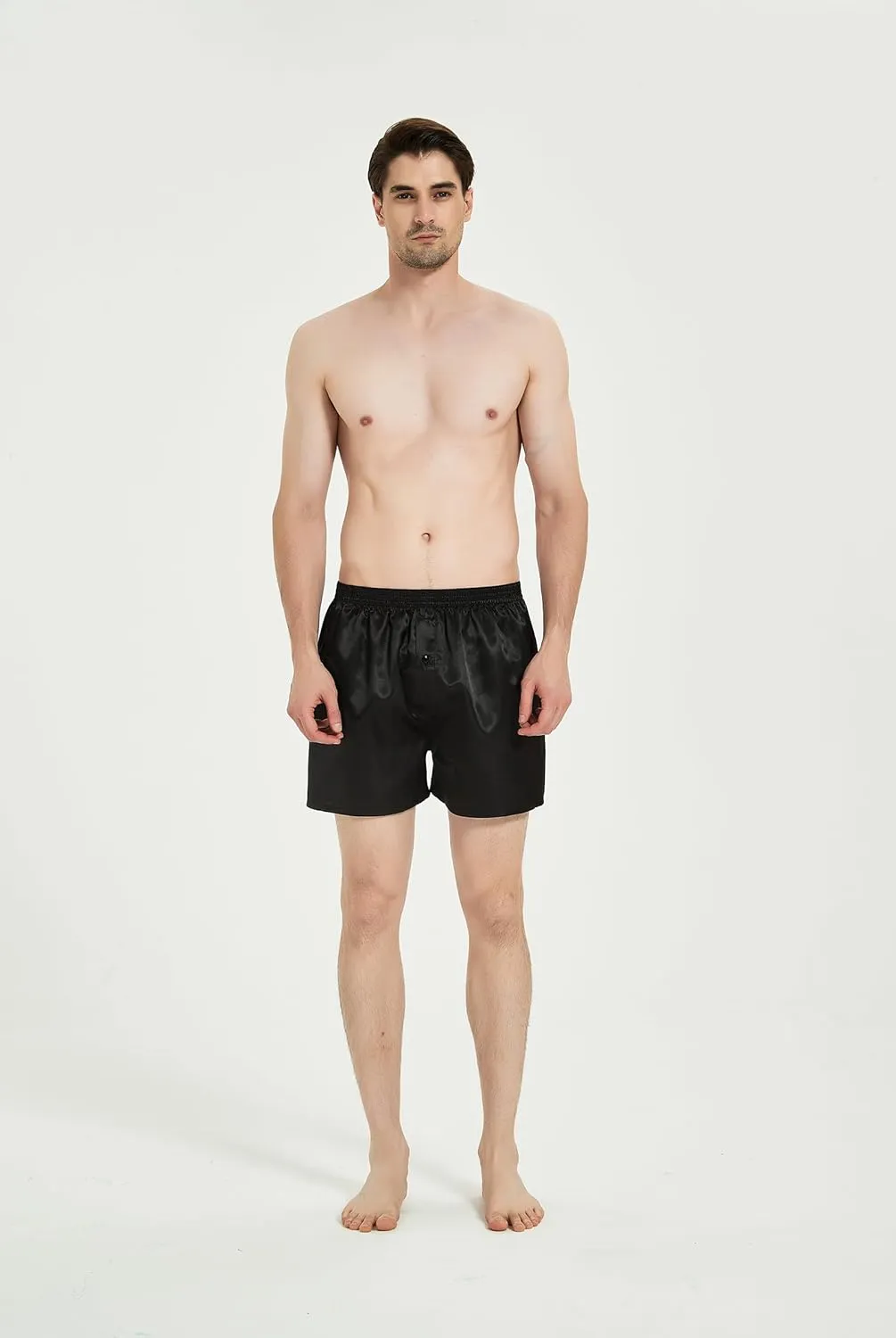 JupiterSecret Mens Satin Boxer Shorts Pack, Silk Feeling Sleep Shorts Underwear with Button Fly, Silky Pajama Bottoms for Men