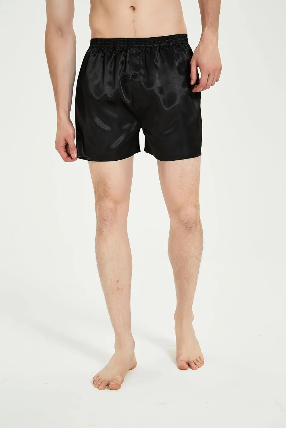 JupiterSecret Mens Satin Boxer Shorts Pack, Silk Feeling Sleep Shorts Underwear with Button Fly, Silky Pajama Bottoms for Men