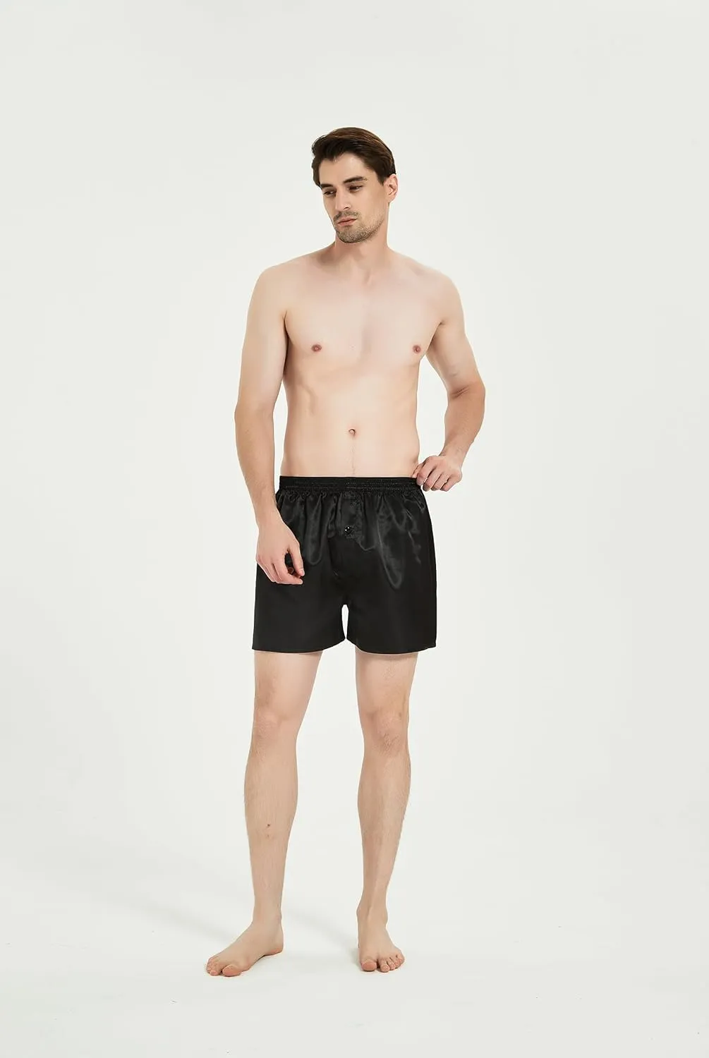 JupiterSecret Mens Satin Boxer Shorts Pack, Silk Feeling Sleep Shorts Underwear with Button Fly, Silky Pajama Bottoms for Men