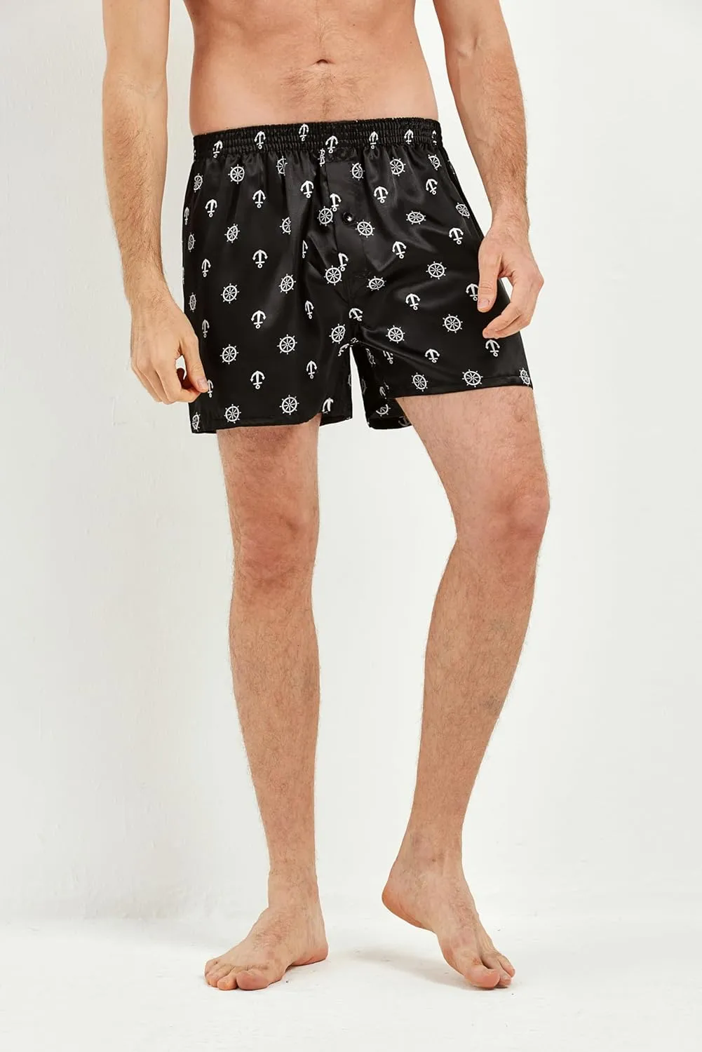 JupiterSecret Mens Satin Boxer Shorts Pack, Silk Feeling Sleep Shorts Underwear with Button Fly, Silky Pajama Bottoms for Men