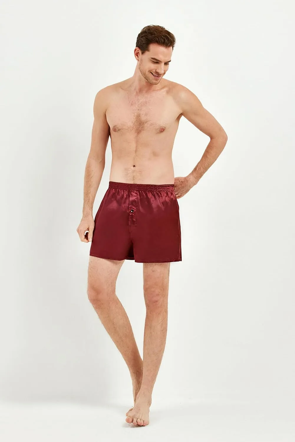 JupiterSecret Mens Satin Boxer Shorts Pack, Silk Feeling Sleep Shorts Underwear with Button Fly, Silky Pajama Bottoms for Men