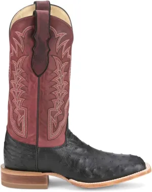 Justin Boots Mens Chisolm Full Quill Ostrich Embroidered Square Toe Pull On Dress Boots Mid Calf - Black, Red - Size 11.5 EE