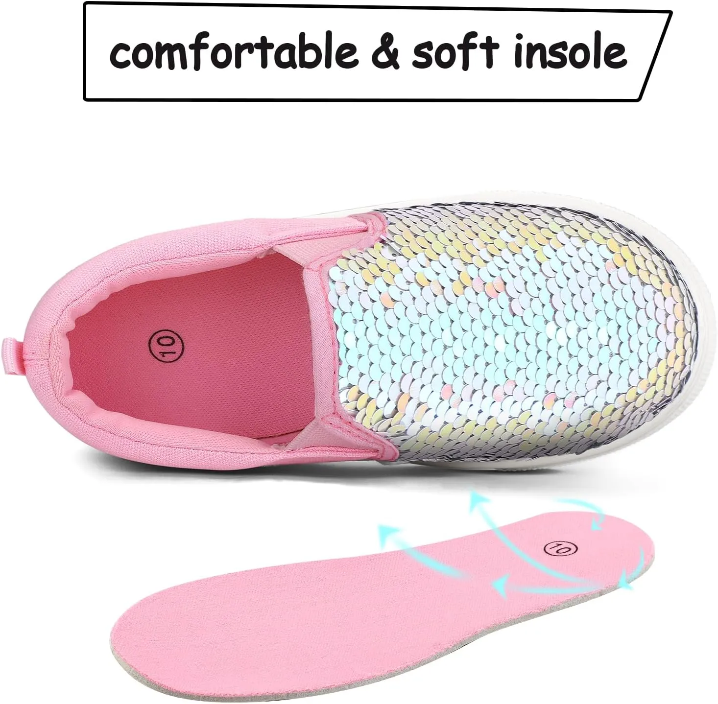 K KomForme Toddler Slip on Sneakers Girls Sparkle Sequins Canvas Walking Shoes