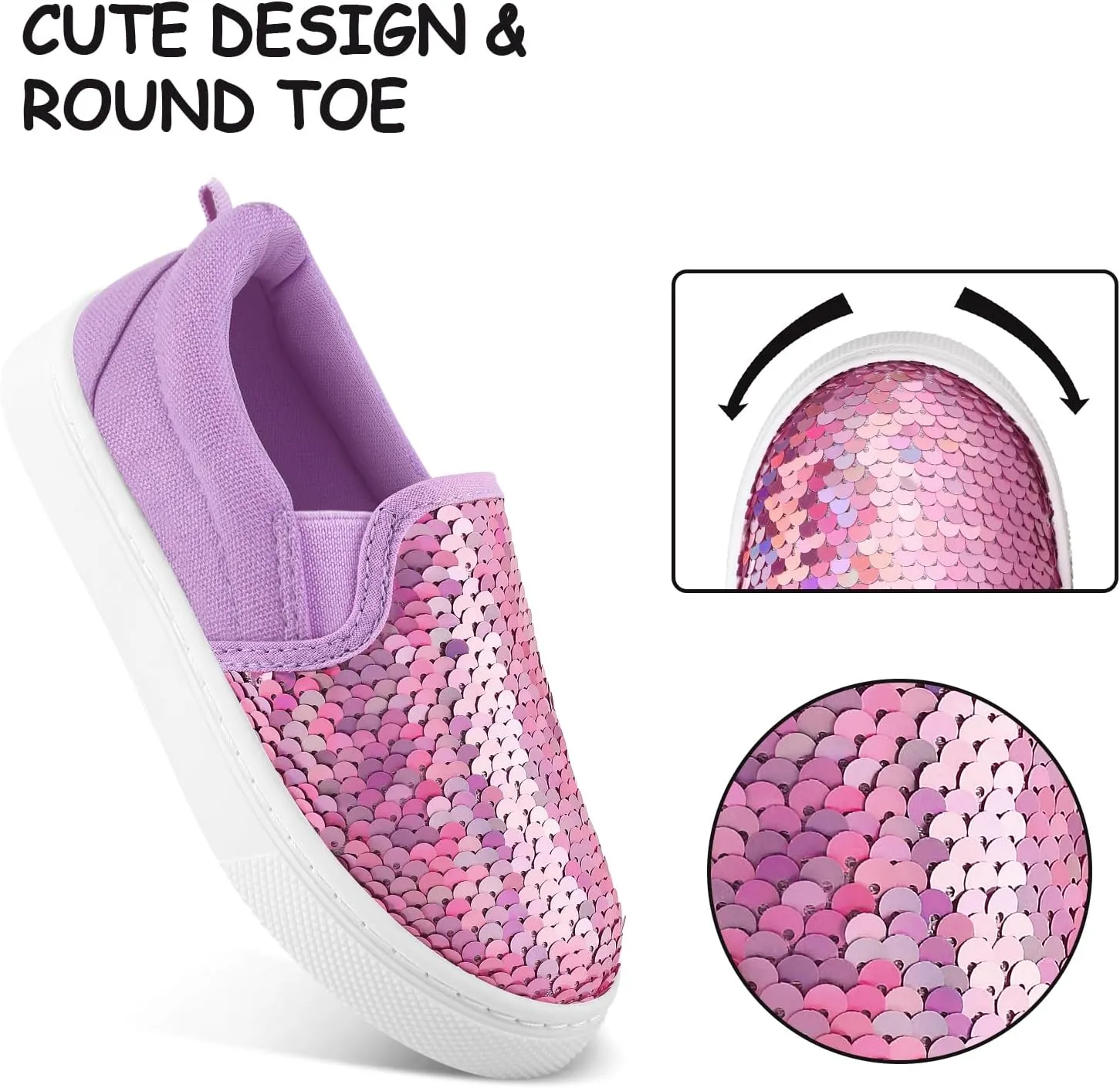 K KomForme Toddler Slip on Sneakers Girls Sparkle Sequins Canvas Walking Shoes