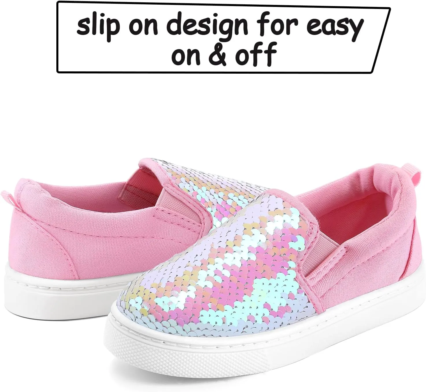 K KomForme Toddler Slip on Sneakers Girls Sparkle Sequins Canvas Walking Shoes