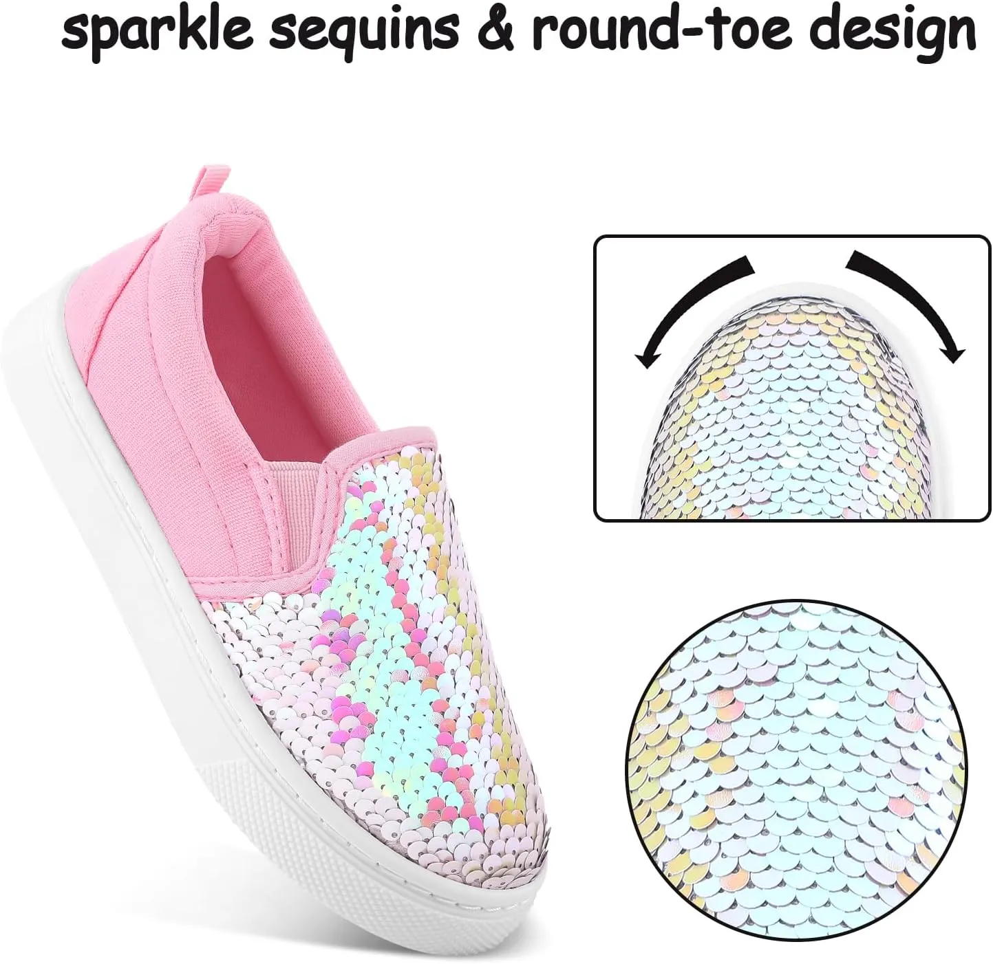 K KomForme Toddler Slip on Sneakers Girls Sparkle Sequins Canvas Walking Shoes