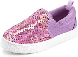 K KomForme Toddler Slip on Sneakers Girls Sparkle Sequins Canvas Walking Shoes