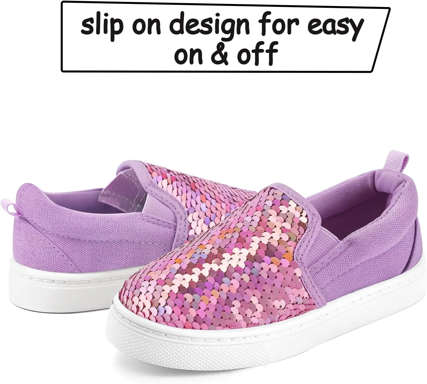 K KomForme Toddler Slip on Sneakers Girls Sparkle Sequins Canvas Walking Shoes