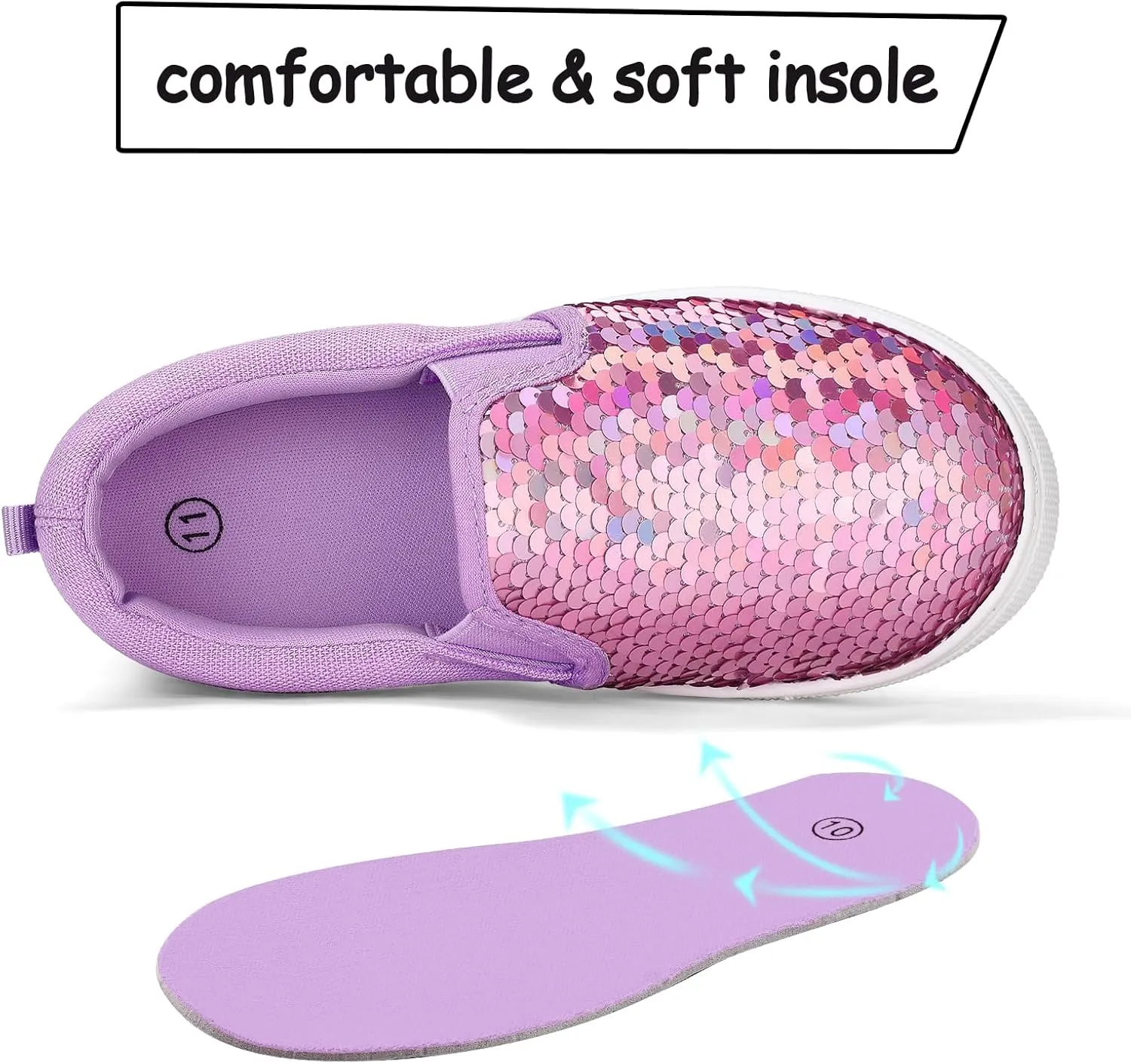 K KomForme Toddler Slip on Sneakers Girls Sparkle Sequins Canvas Walking Shoes