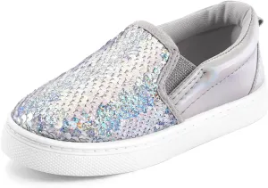K KomForme Toddler Slip on Sneakers Girls Sparkle Sequins Canvas Walking Shoes