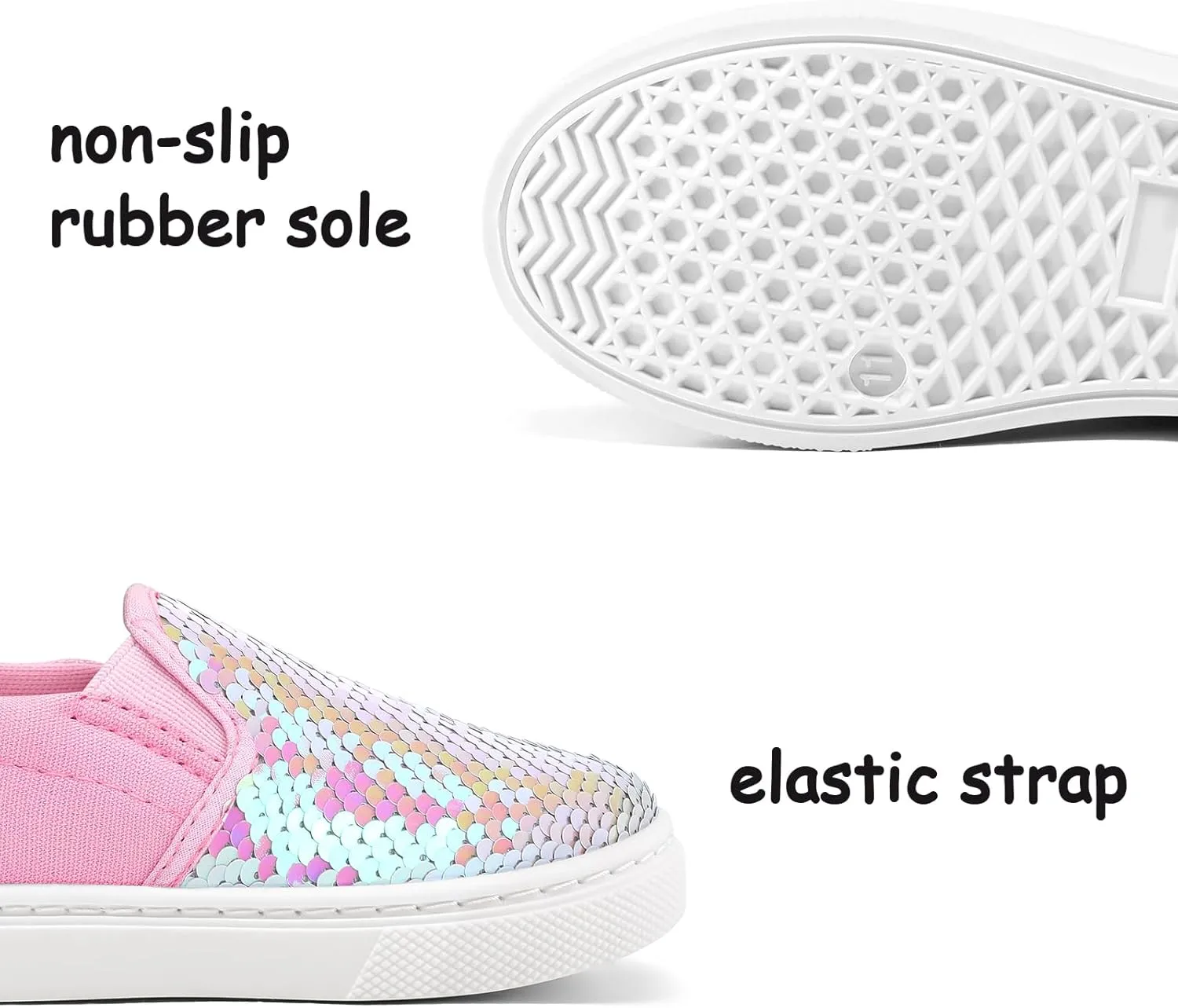 K KomForme Toddler Slip on Sneakers Girls Sparkle Sequins Canvas Walking Shoes