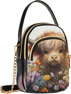 Kawaii Highland Ox Flowers Floral Small Crossbody Bags for Women Cell Phone Shoulder Purse Handbags Wallet 21215853