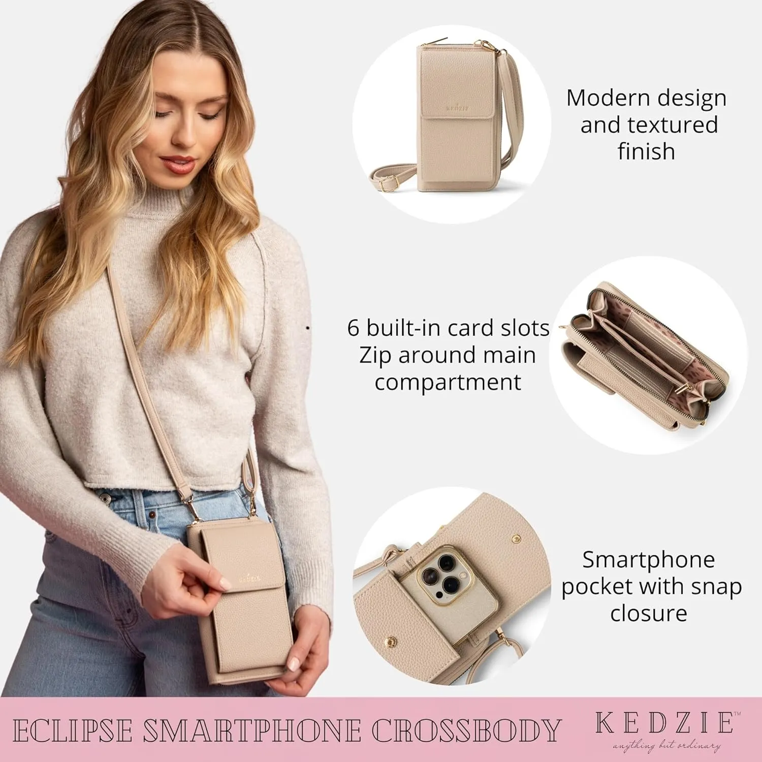 KEDZIE Eclipse Smartphone Crossbody Bag Chic Women's Fashion Bag Versatile and Stylish