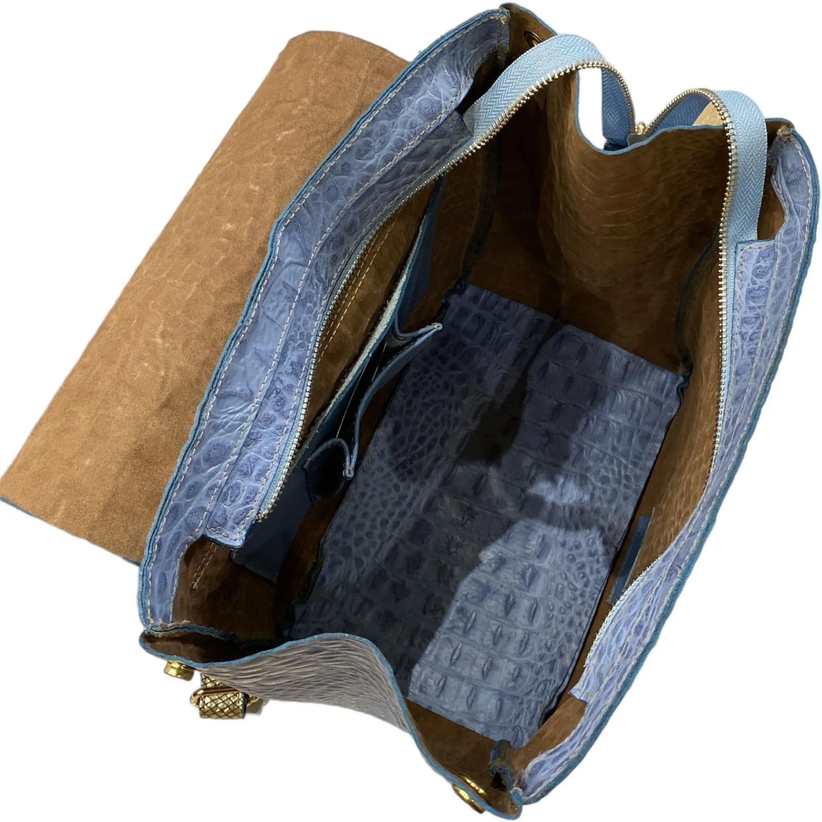 Keira. Raf blue alligator-print leather backpack