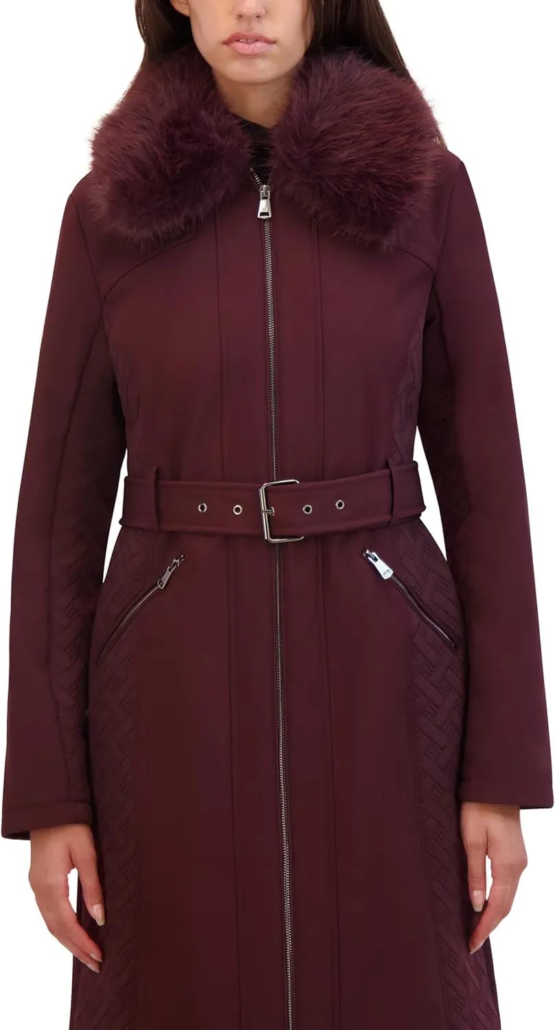 Kenneth Cole Women's Soft Shell Rain Coat with Exposed Zip Detail