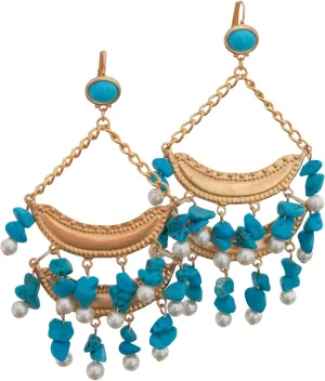 KENNETH JAY LANE-MATTE GOLD 2 TIER EARRING WITH TURQUOISE BEADS