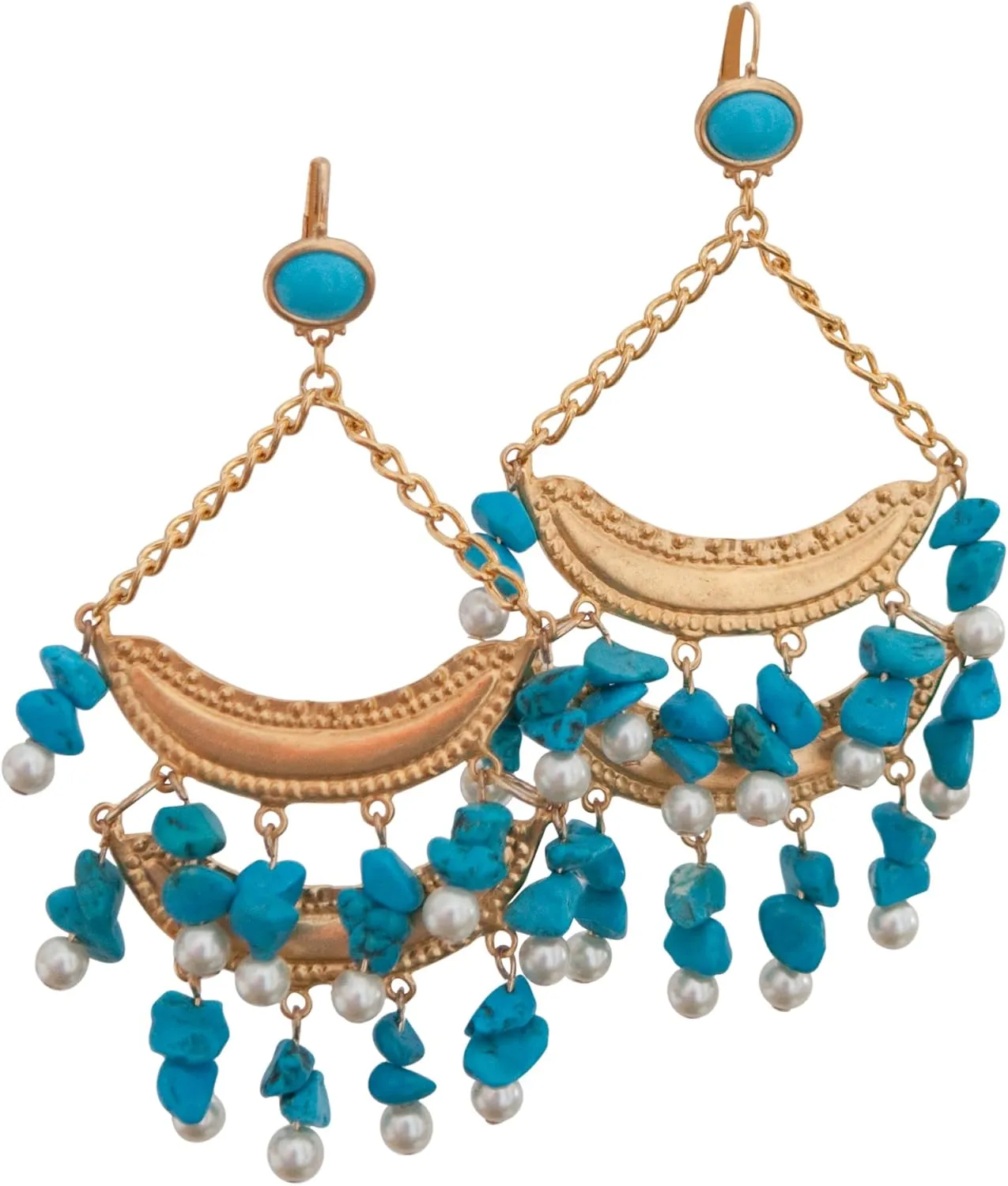 KENNETH JAY LANE-MATTE GOLD 2 TIER EARRING WITH TURQUOISE BEADS