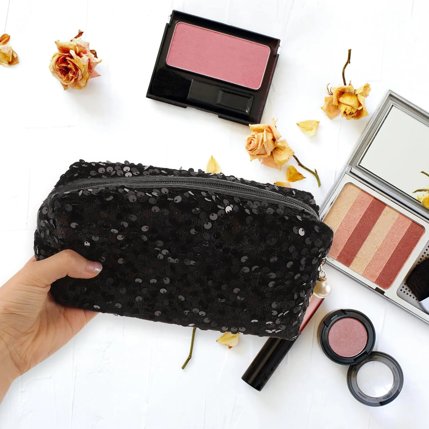 KESYOO 1pc Sequin Cosmetic Bag Sparkling Makeup Bag Toiletry Bag for Women Small Cosmetic Organizer Cosmetic Organizer Bag The Tote Bag Makeup Handbag Oxford Cloth Sequins Miss Makeup Set