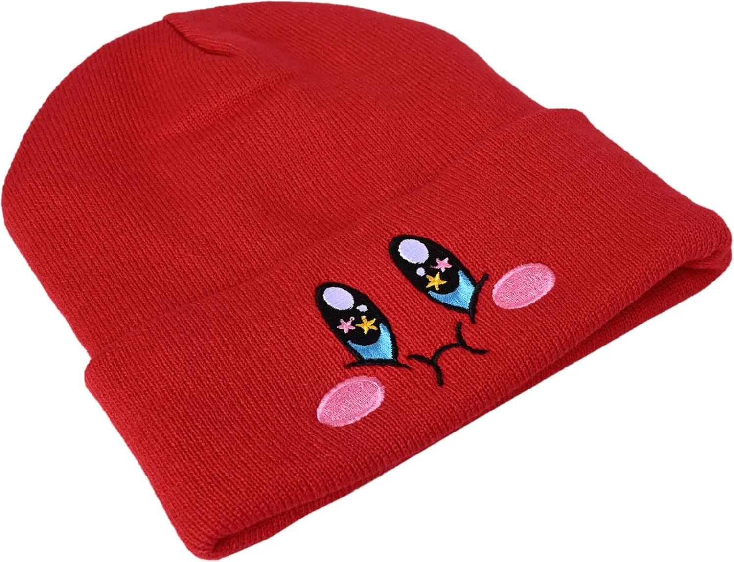 Kid-by Satin Lined Knit Beanie Cute Anime Hat with Embroidered Face, Acrylic with Silk Lining for Women & Men