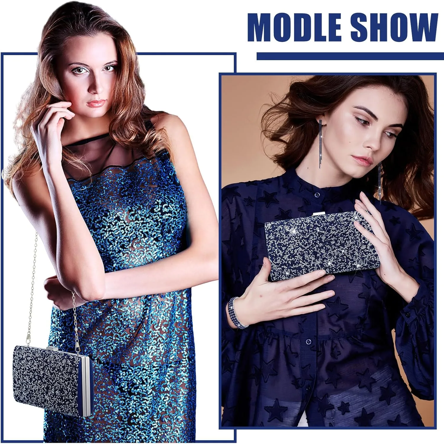 Kigeli 4 Pieces Women Rhinestone Evening Clutch Bag Bling Earring Necklace Bracelet for Wedding Formal