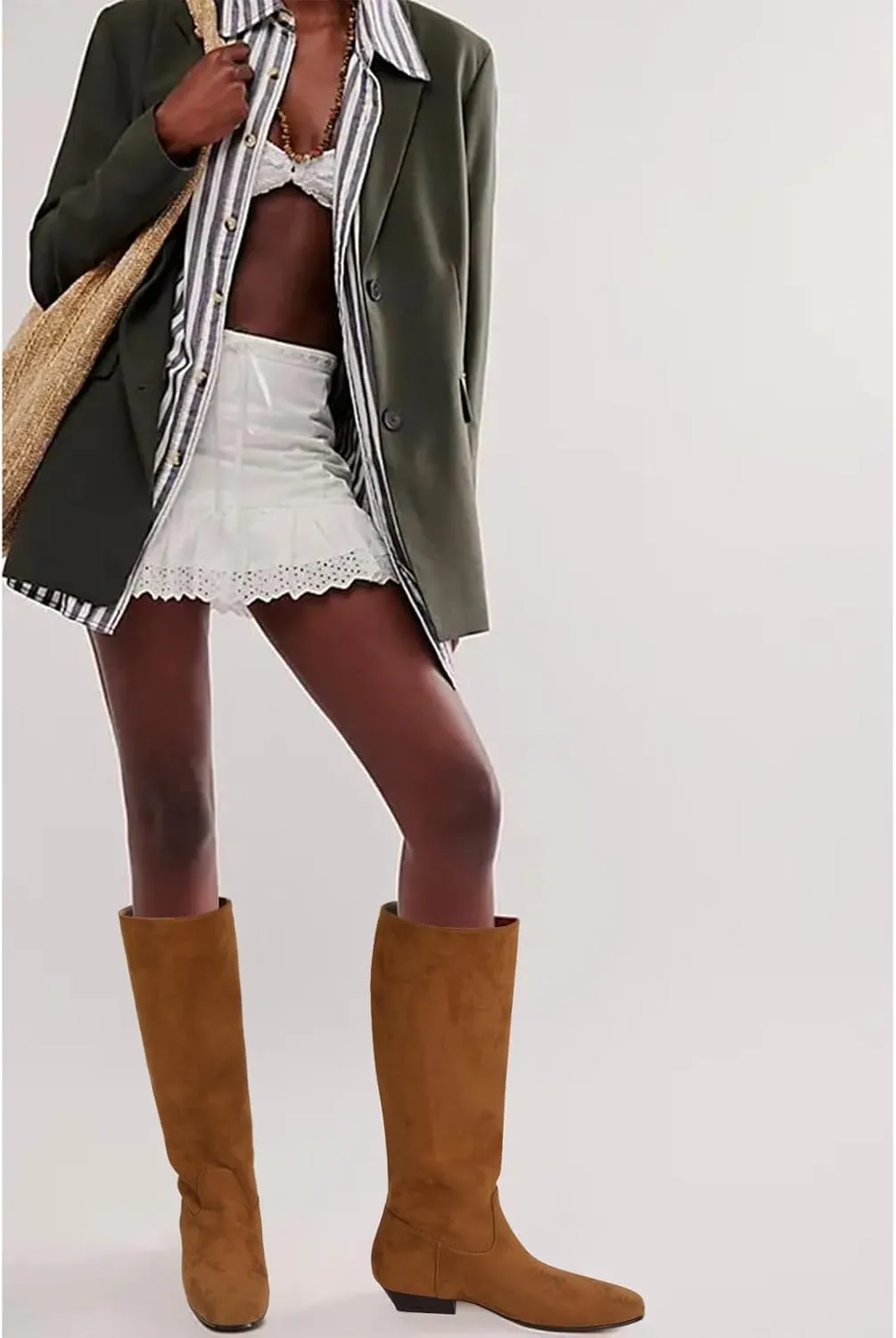 Knee High Boots for Women Chunky Low Heels Square Toe Tall Boots Long Boots Pull on Fashion Casual