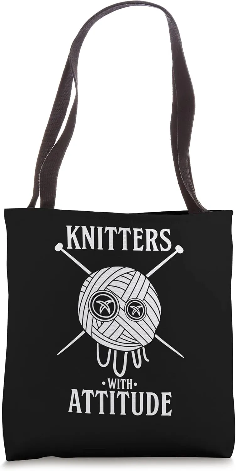Knitters With Attitude Funny Rap Hip Hop Pun Knitting Yarn Tote Bag