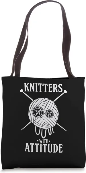 Knitters With Attitude Funny Rap Hip Hop Pun Knitting Yarn Tote Bag