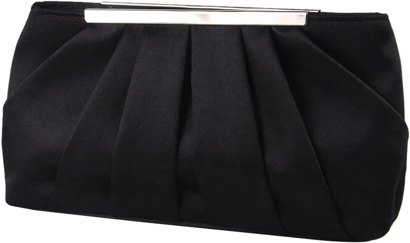 Lanpet Women's Satin Evening Clutch Bag Elegant Pleated Formal Handbag Simple Classic Purse for Women