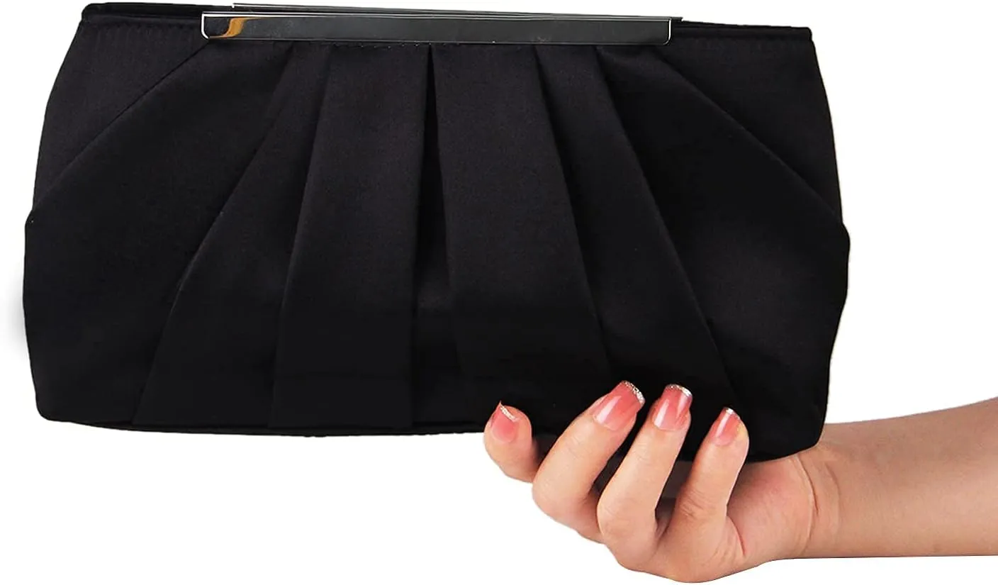 Lanpet Women's Satin Evening Clutch Bag Elegant Pleated Formal Handbag Simple Classic Purse for Women