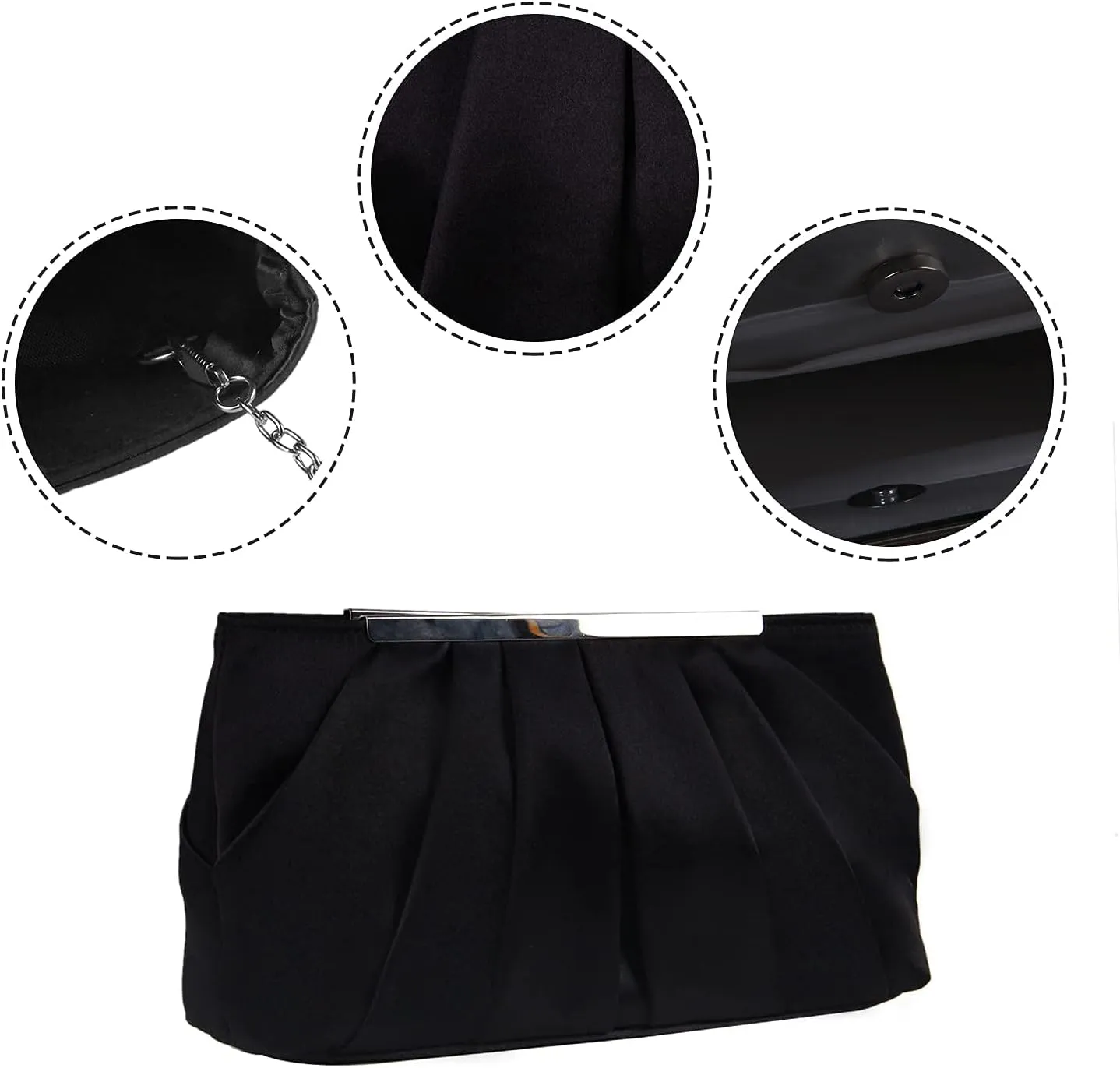 Lanpet Women's Satin Evening Clutch Bag Elegant Pleated Formal Handbag Simple Classic Purse for Women