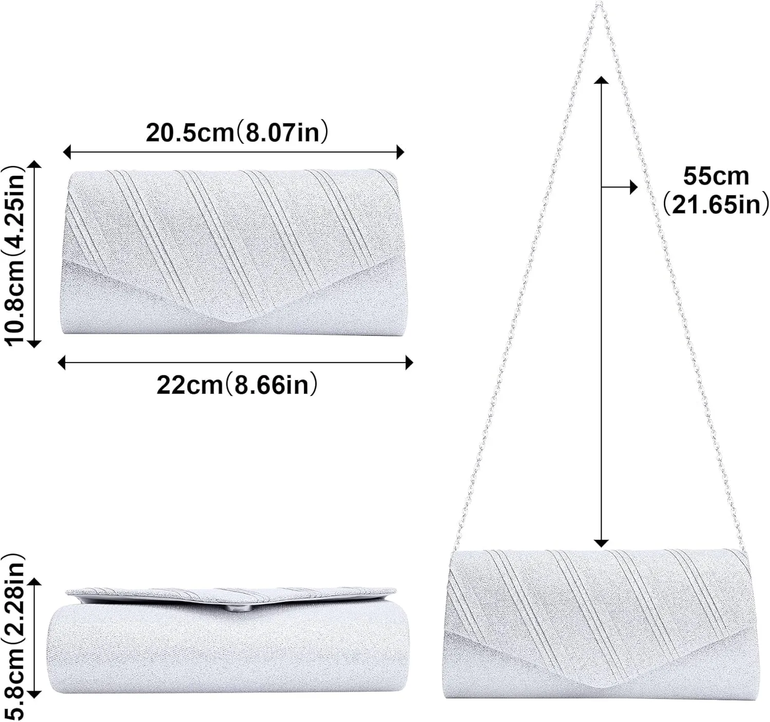 Larcenciel Women's Evening Handbags, Glitter Envelope Clutch Purses, Formal Ladies bag for Date Night Out Party,8.7×4.3x2.4in