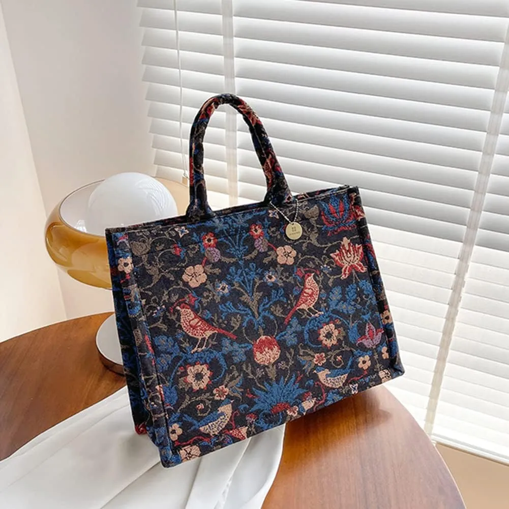 Large Canvas Tote Bag Purse for Women,Laptop Tote Bag with Pockets,Retro Emb Shoulder Handbags,Big Tote Bag Teacher Aesthetic