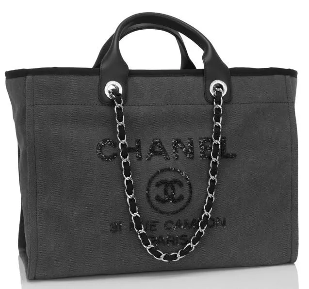 Large Canvas With Sequins Deauville Tote, Charcoal **Limited Stock**