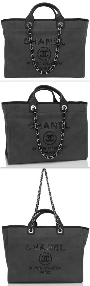 Large Canvas With Sequins Deauville Tote, Charcoal **Limited Stock**