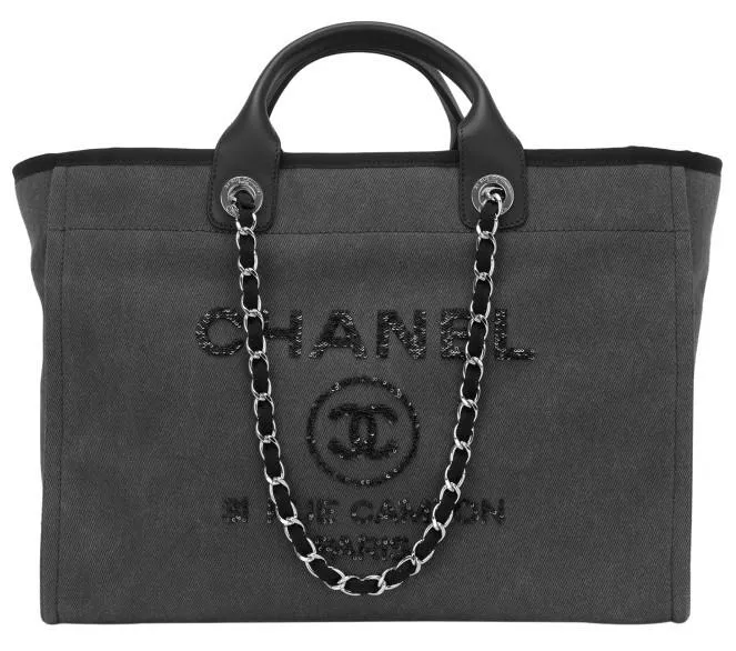 Large Canvas With Sequins Deauville Tote, Charcoal **Limited Stock**